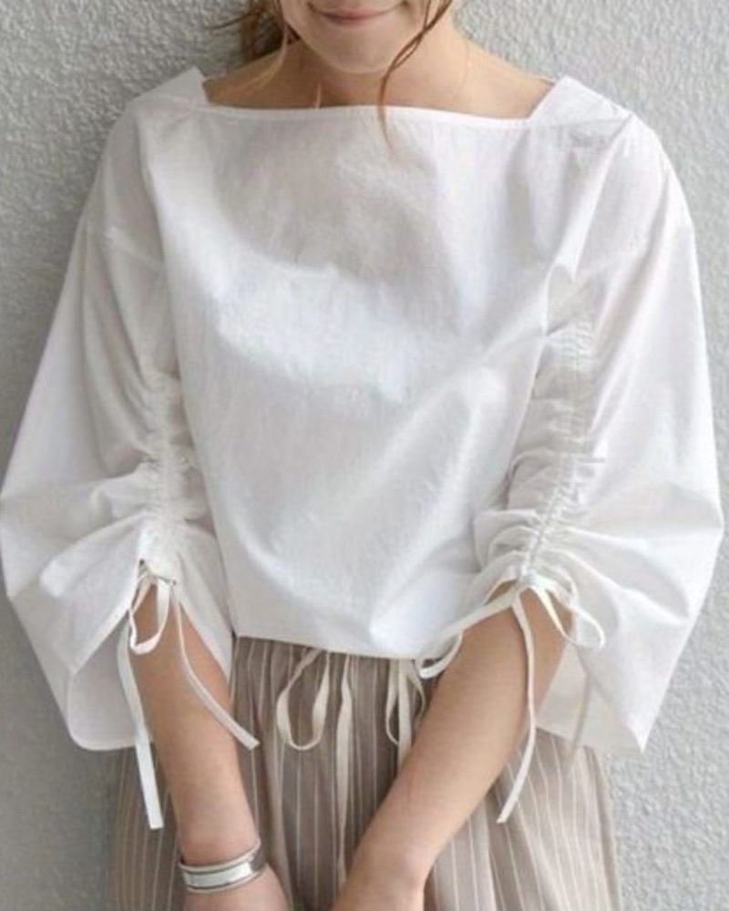 Elegant White Tie-Sleeve Top Libbada